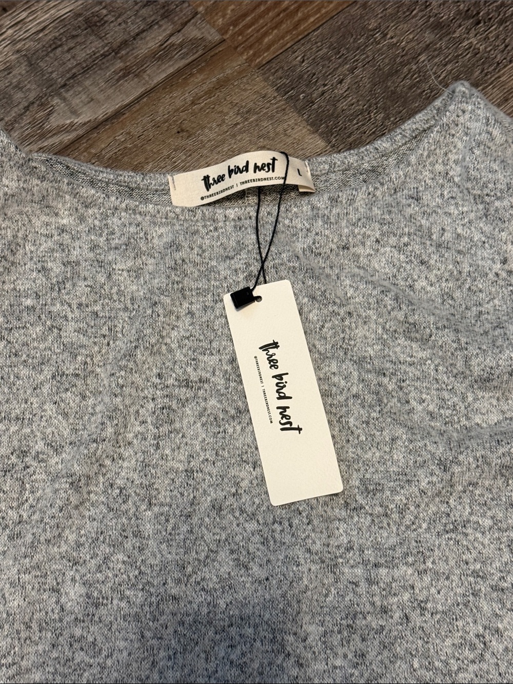 NWT Three Bird Nest FLY WITH ME BATWING SLEEVE KNIT SWEATER Size Large Grey - Picture 3 of 6